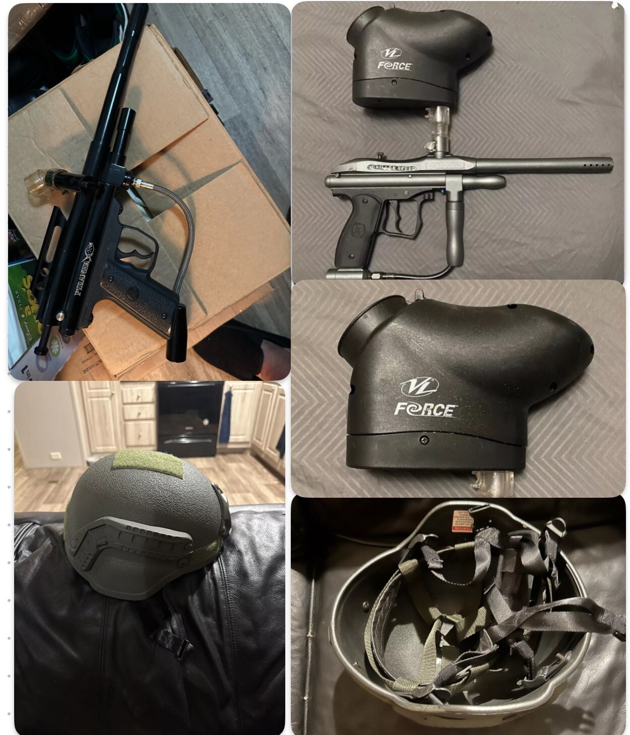 PIRANHA & SPYDER SONIC PAINT BALL GUN PISTOL’s + VL FIERC BALL LOADER AND HELMET