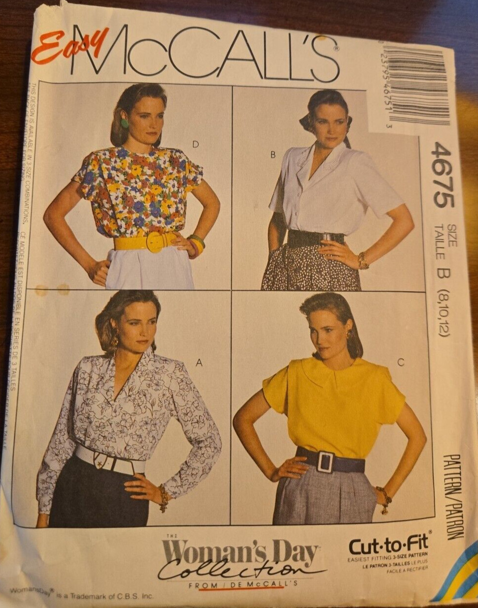 McCall's Easy 4675 Misses Blouse Sizes 8 - 10 - 12