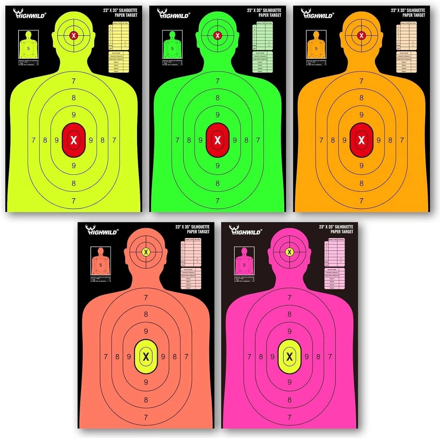 Highwild 23x35 Inch Shooting Range Silhouette Paper Target - 5 Fluorescent Color