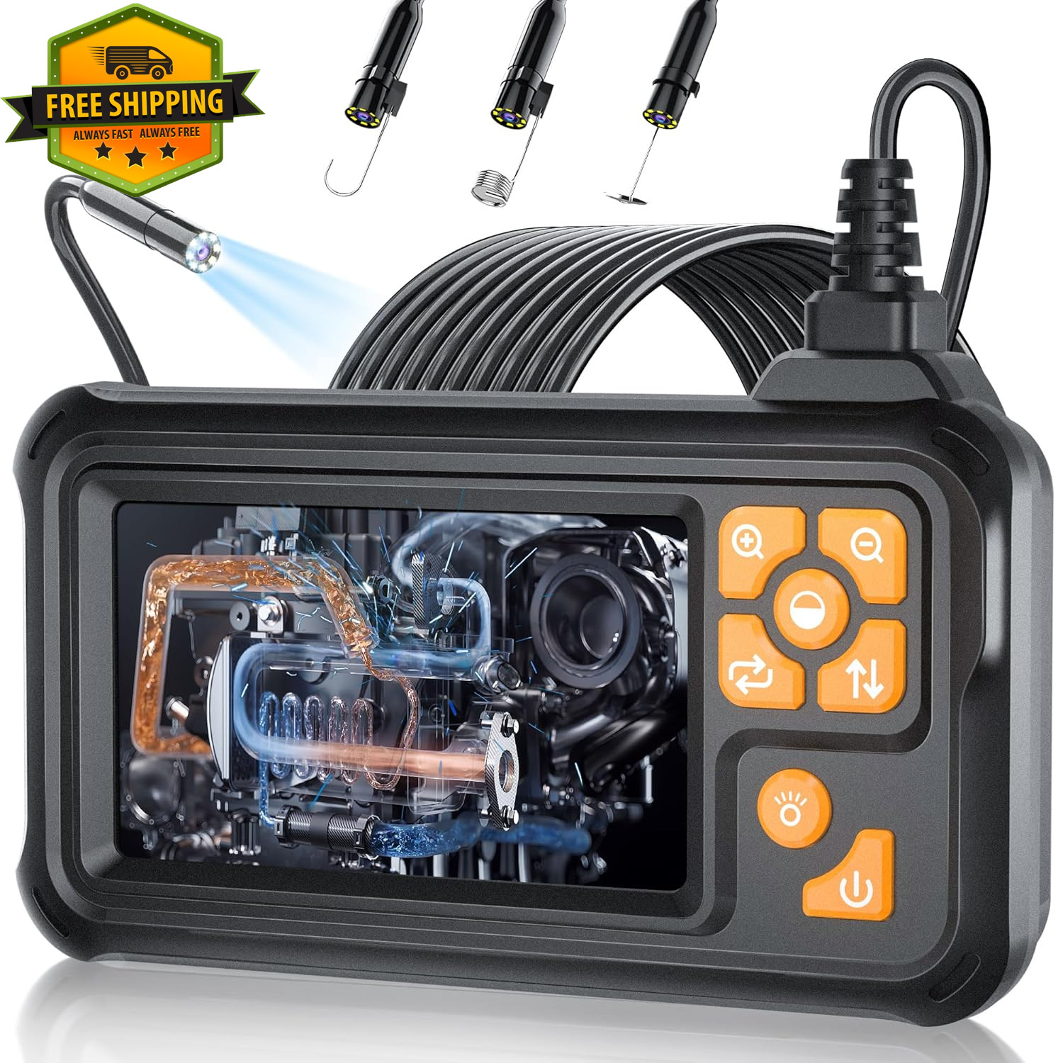 1080P HD Endoscope Camera with Light 32.8FT Waterproof Borescope Screen