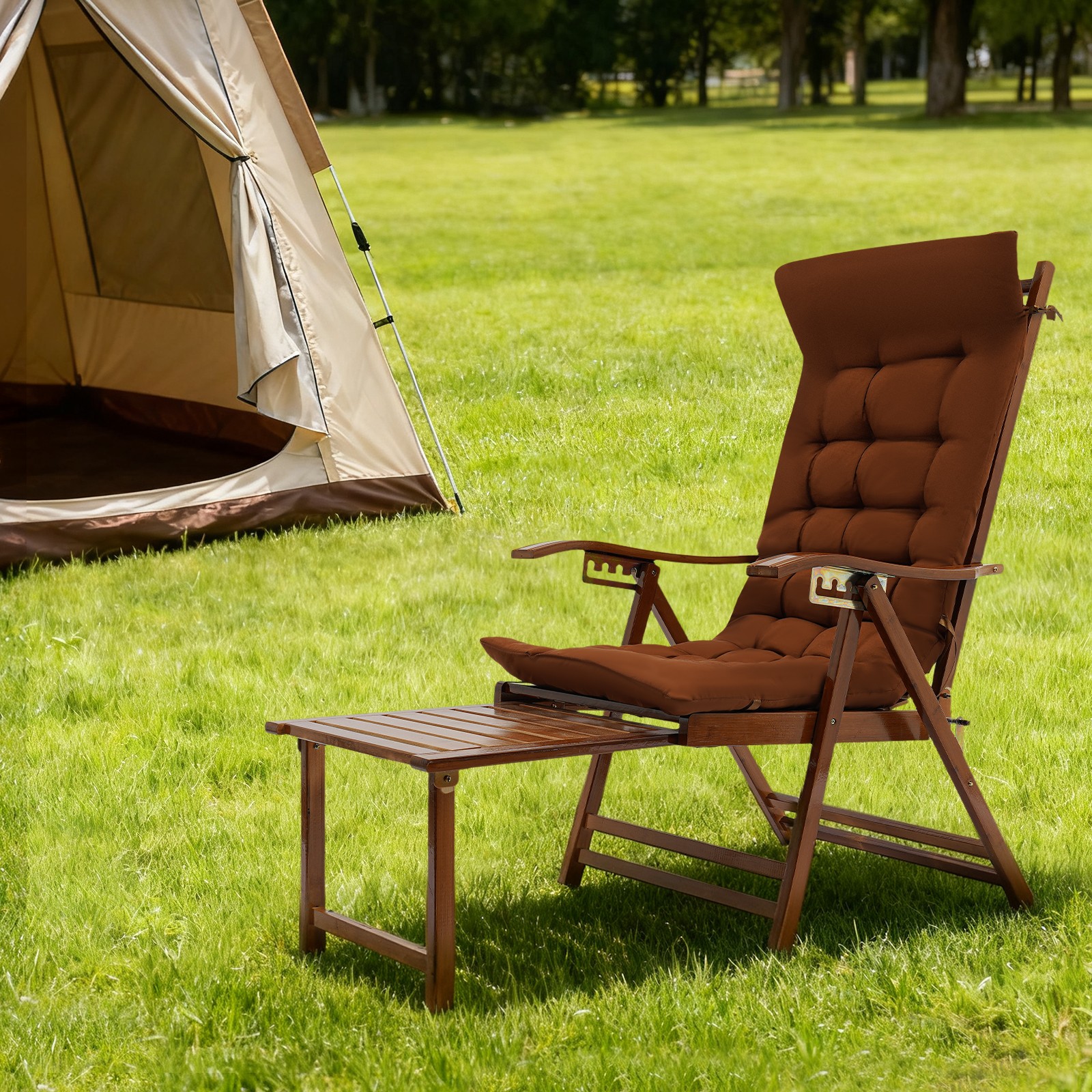 18.11*12.99in Walnut Color Folding Reclining Chair With Adjustable Backrest
