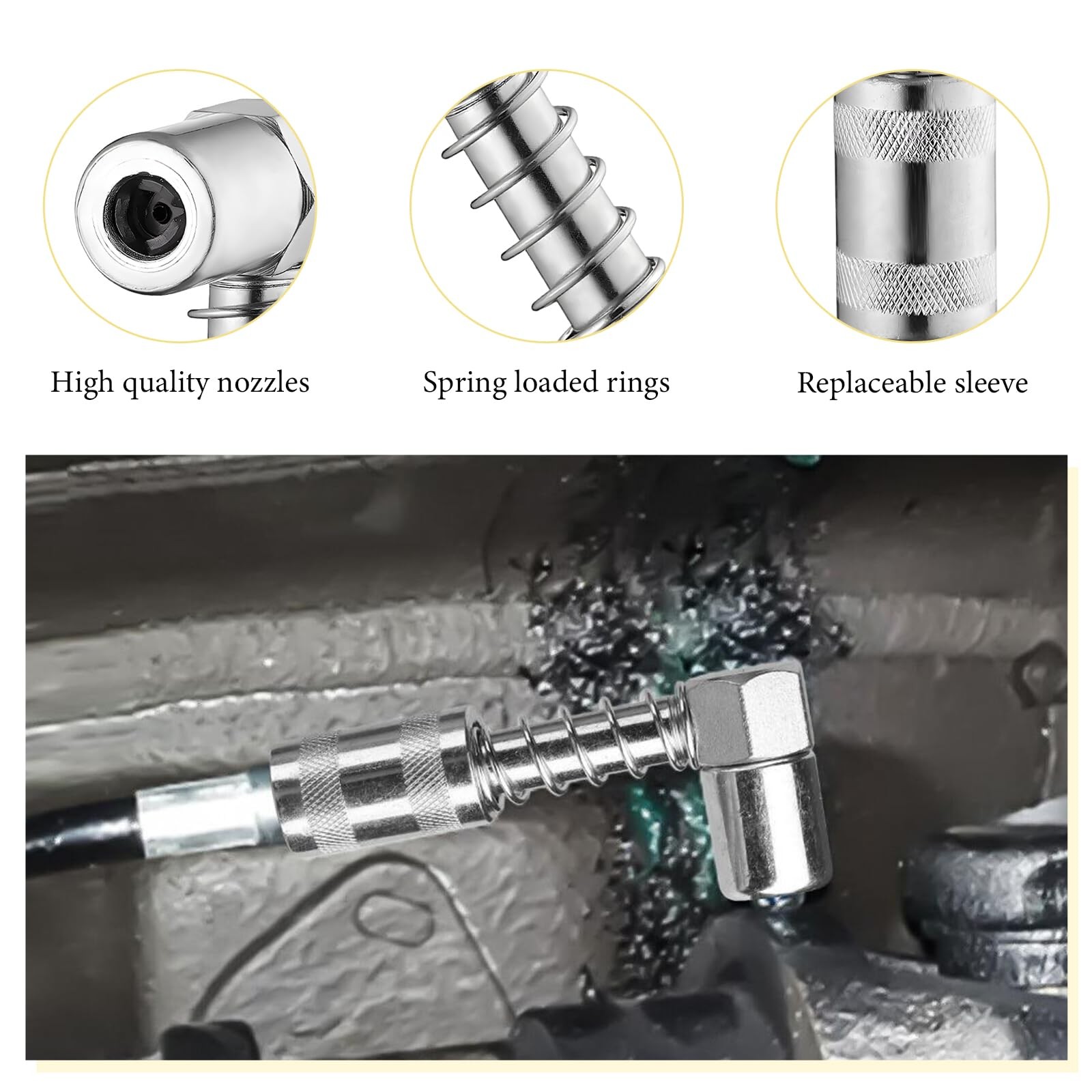 BWBWND 90 Degree Grease Coupler Adapter, Non Slip Grease Fitting Coupler with...