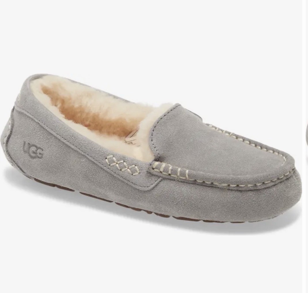 UGG Australia Ansley Slipper Women Sz 6 Suede Leather Gray Moccasin Water Resist