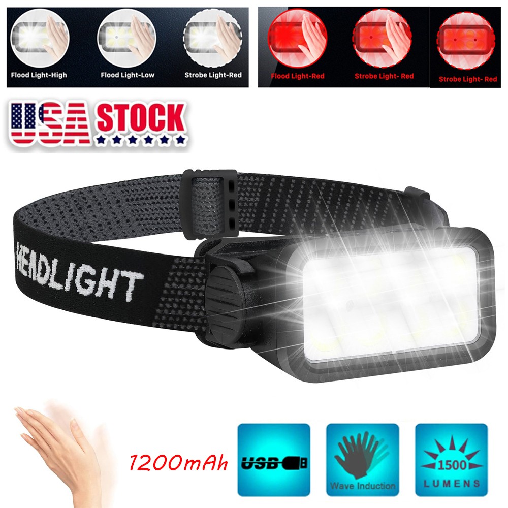 COB+LED Headlamp USB Rechargeable Headlight Torch Work Light Bar Head Band Lamp