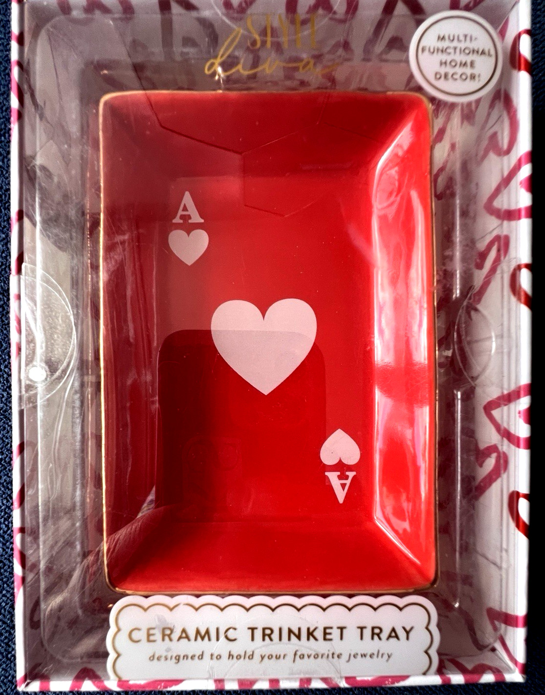 ACE Of HEARTS Ceramic Trinket Tray Red Style Diva Multi Functional Home Decor