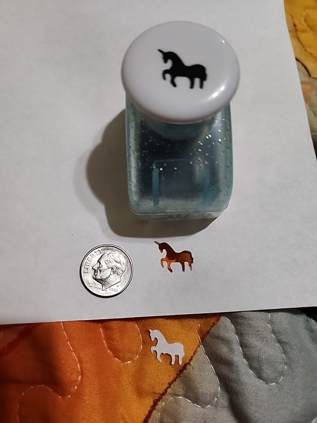 Craft Paper Punch UNICORN SMALL BLUE SPARKLE PLASTIC. Read Works Well