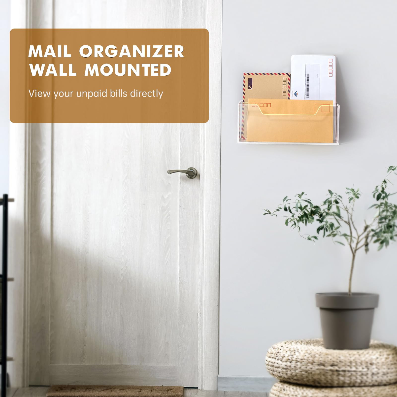 Organizer Wall Mounted, Hanging Holder with 2 Slots for #10 Envelopes, Acryli...