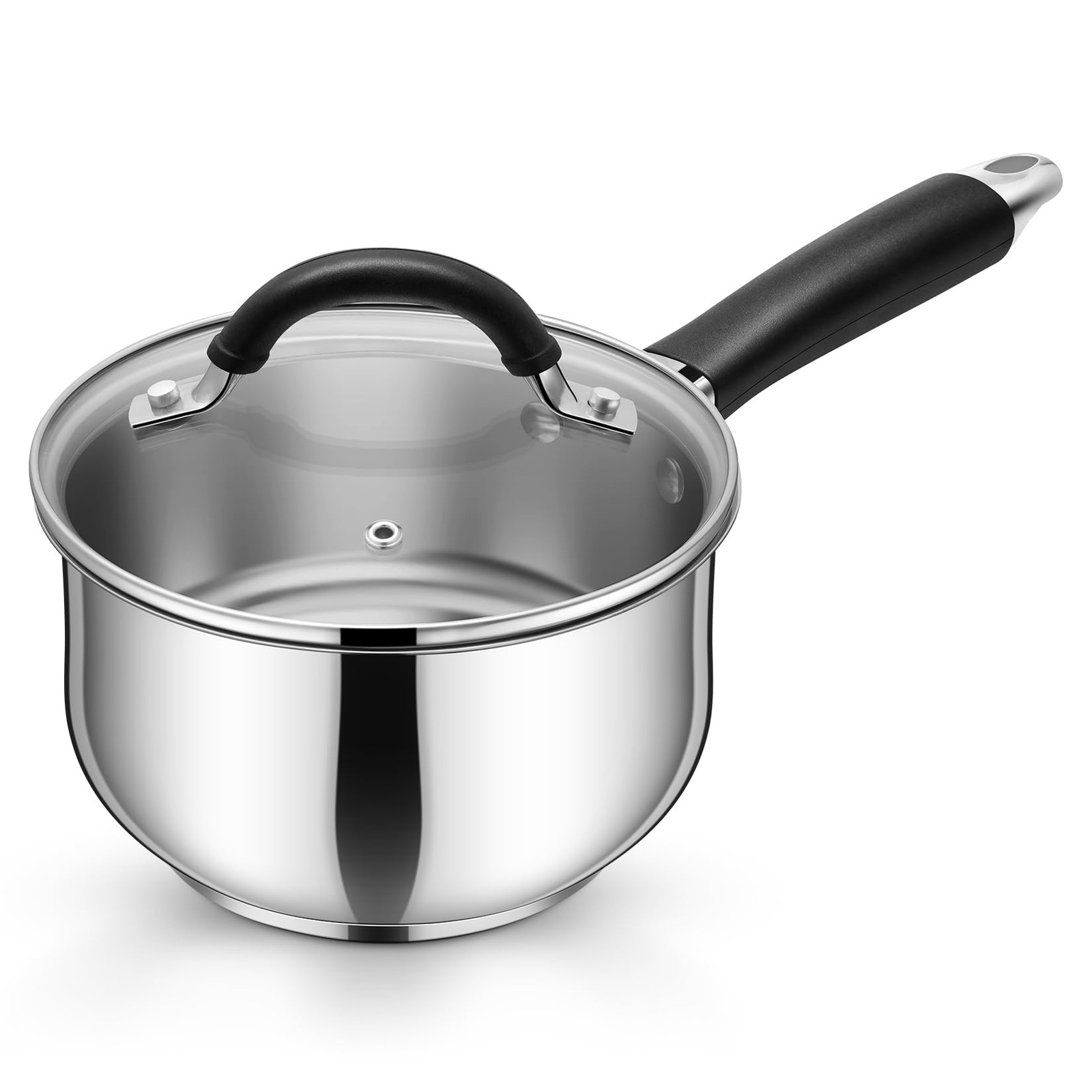 P&P CHEF 2 Quart Sauce Pan with Lid, Stainless Steel 2 Quarts, Silver