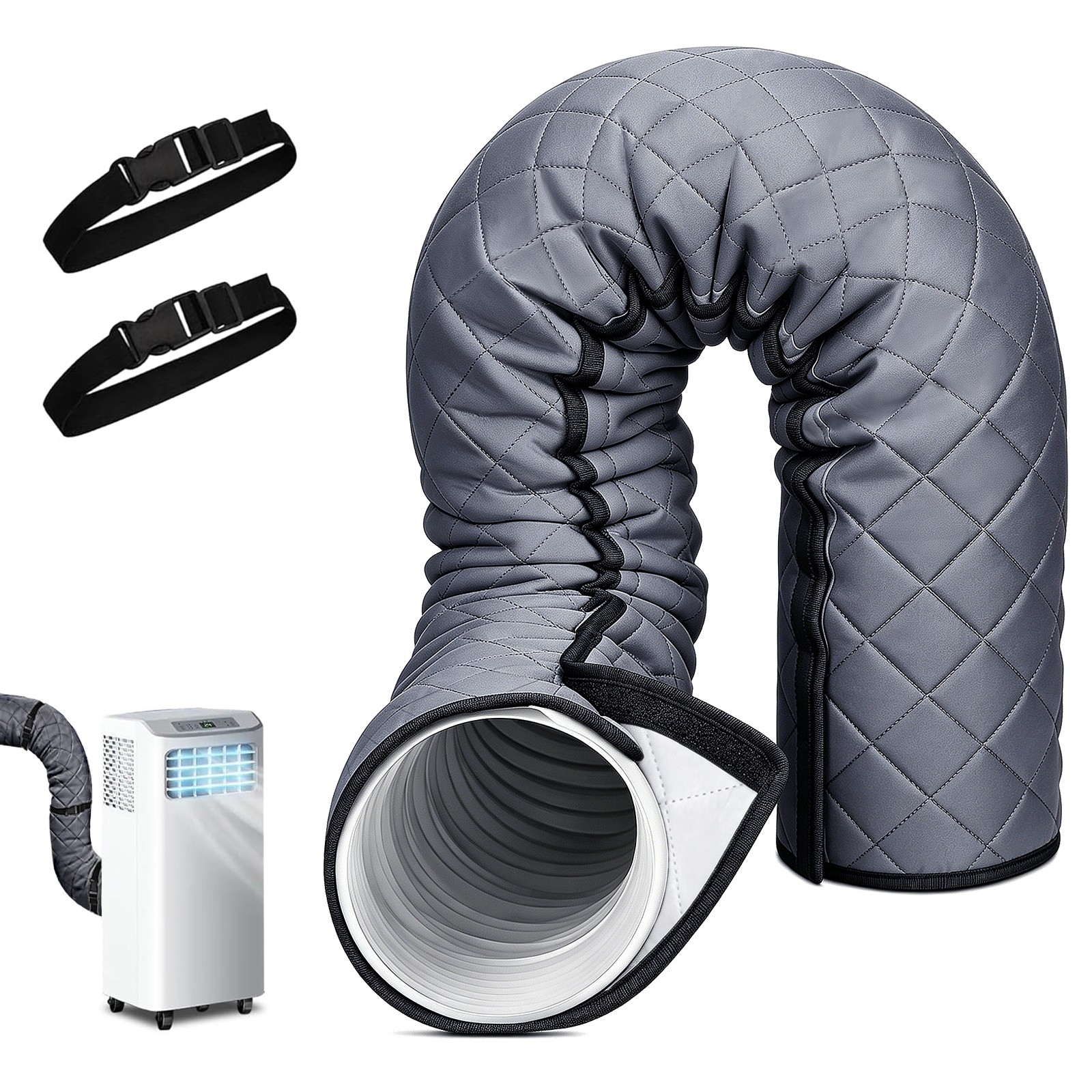 Portable AC Hose Cover Wrap Heat Insulation Sleeve 5" 5.9" Exhaust Vent w/ Strap