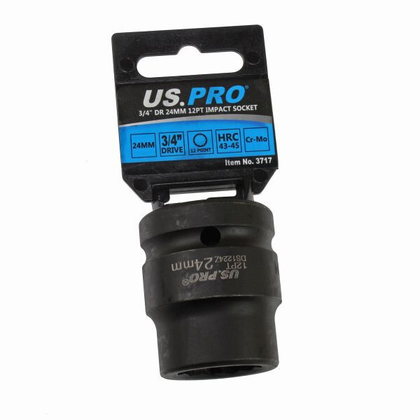 24mm IMPACT SOCKET 3/4" Drive by US PRO TOOLS 12 Point Bi Hex Shallow Bergen
