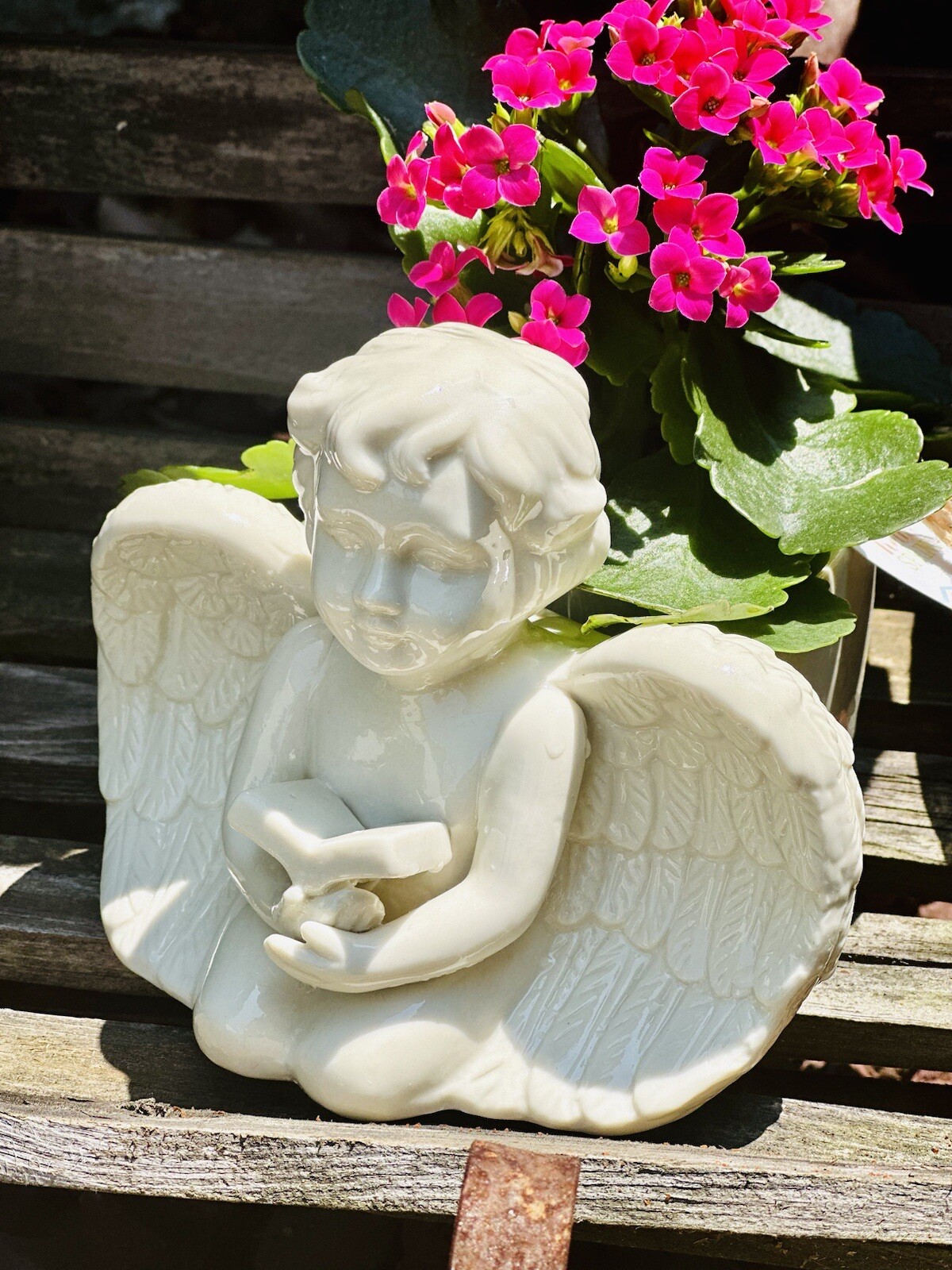 Vintage Ivory Glazed Porcelain Cherub Angel Window Planter