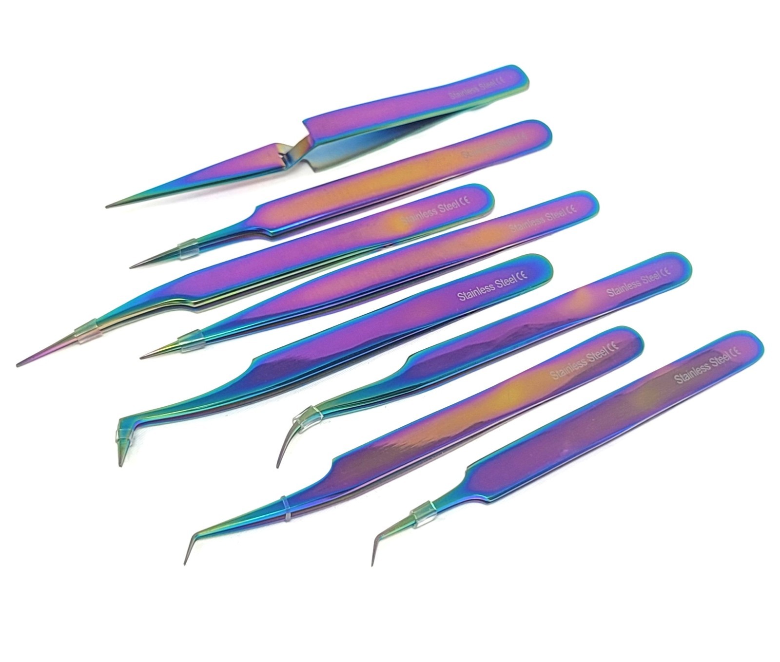 Stainless Steel Multi Rainbow Color Eyelash Extension Tweezers, PICK