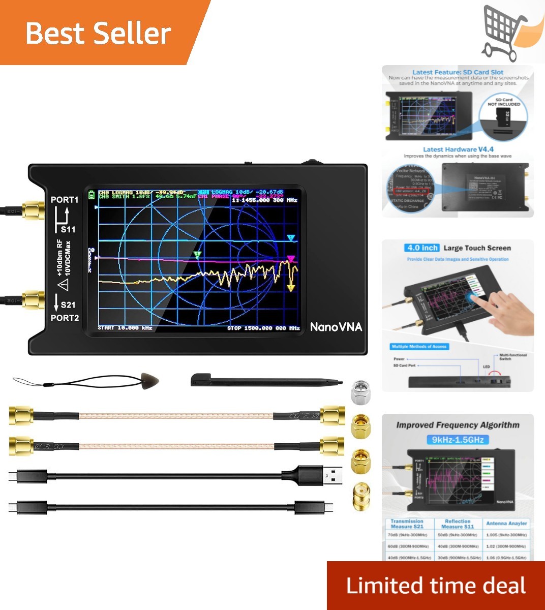 NanoVNA-H4 Vector Network Analyzer RF Antenna Tester Touch Screen 1.5GHz Ham ...