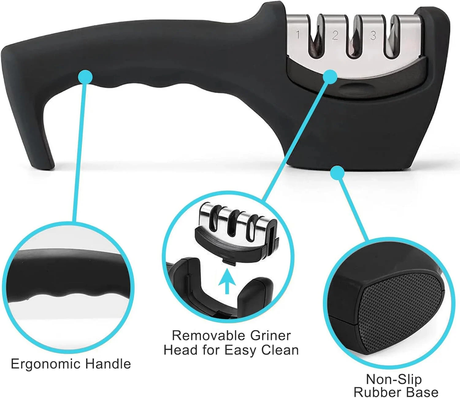 Kitchen Knife Sharpener with 3 Stages, Professional Manual Blade Sharpening Syst