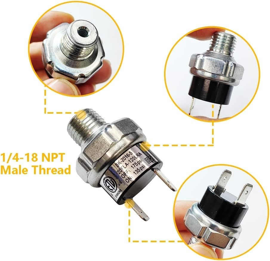 Versatile Tank-Mounted Air Pressure Switch 135-175 PSI for Dual Voltage Systems