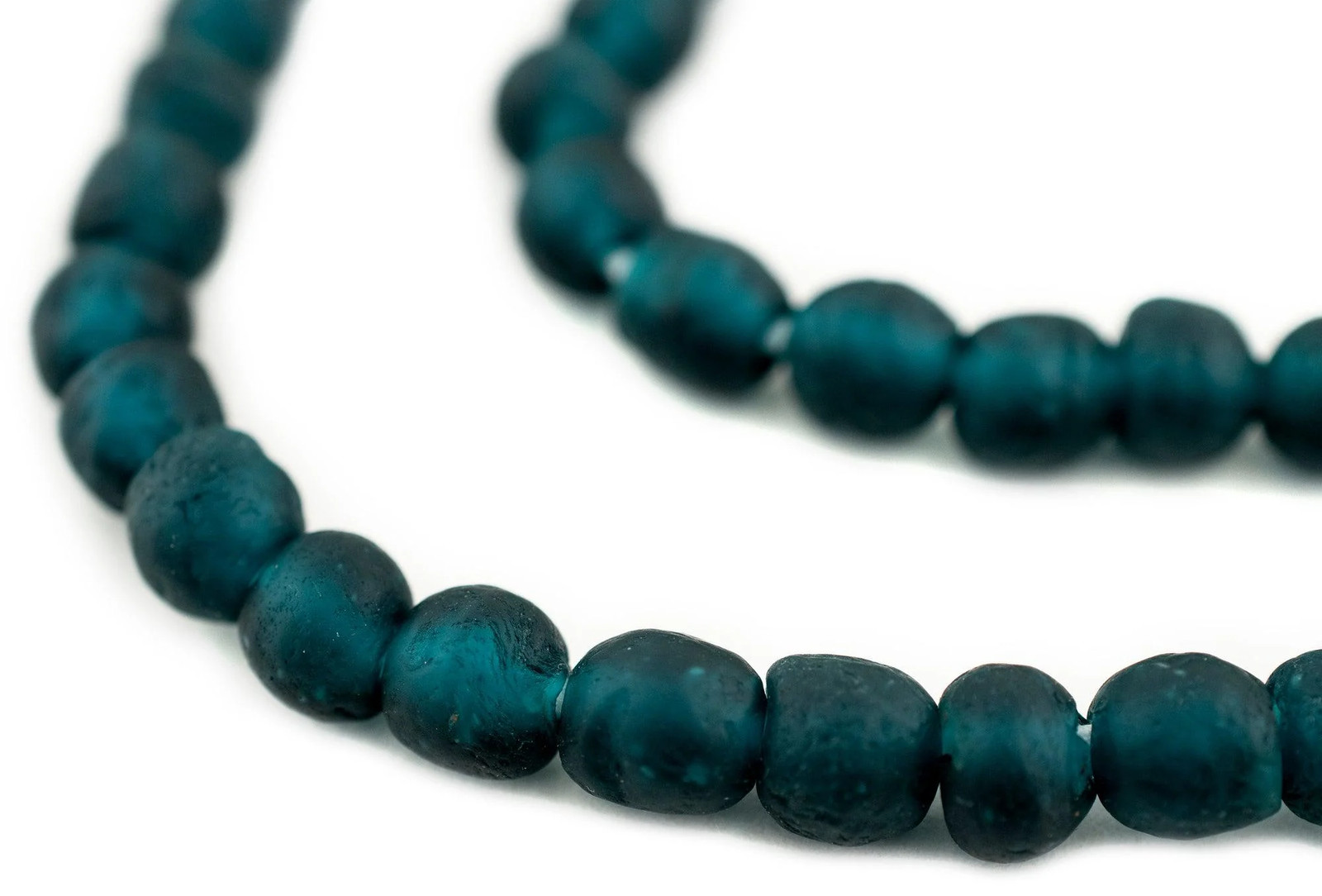 Alpine Teal Recycled Glass Beads 9mm Ghana African Sea Glass Green Round