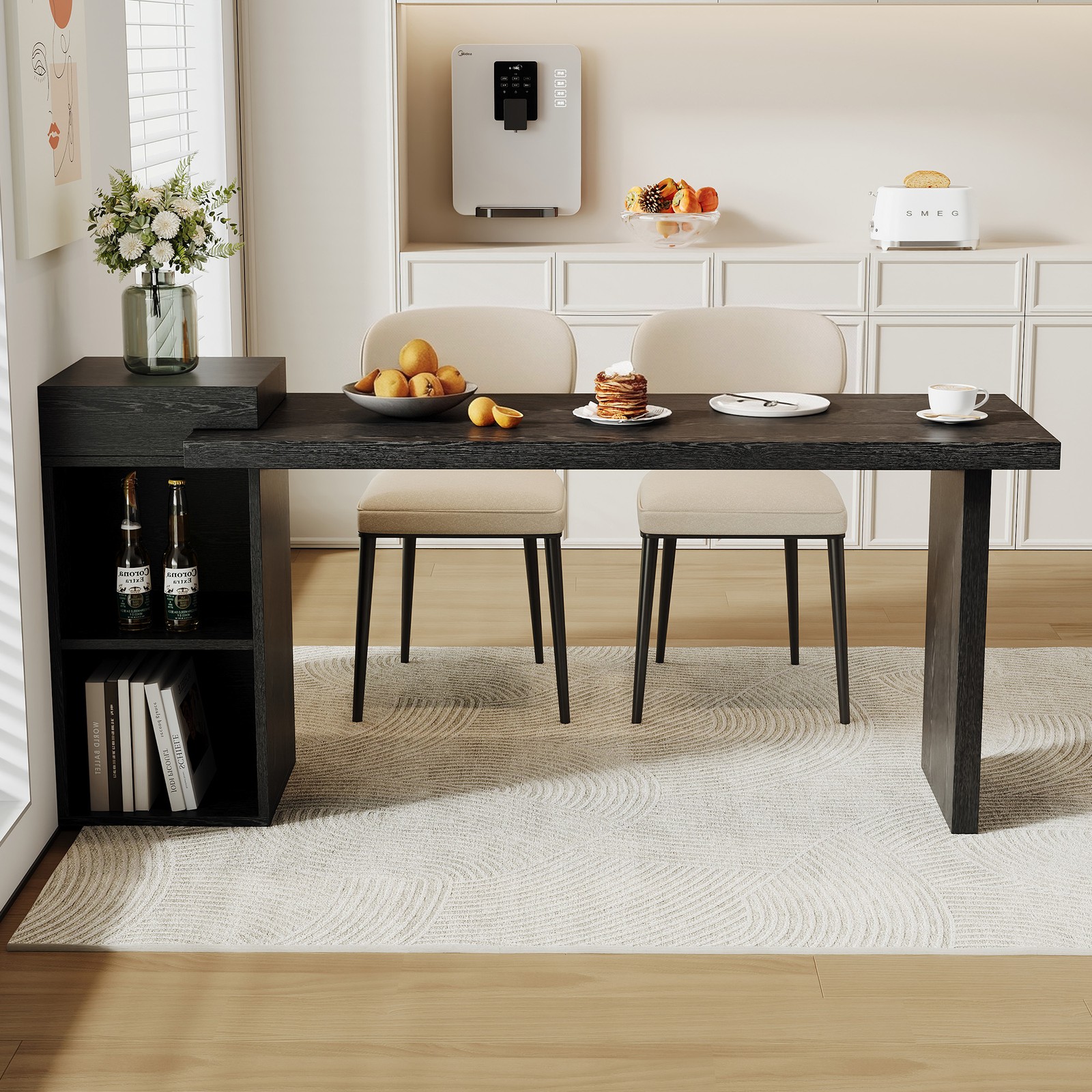 Modern Black Wood Grain Sofa Side Table - MDF Multipurpose Entryway Console Tab
