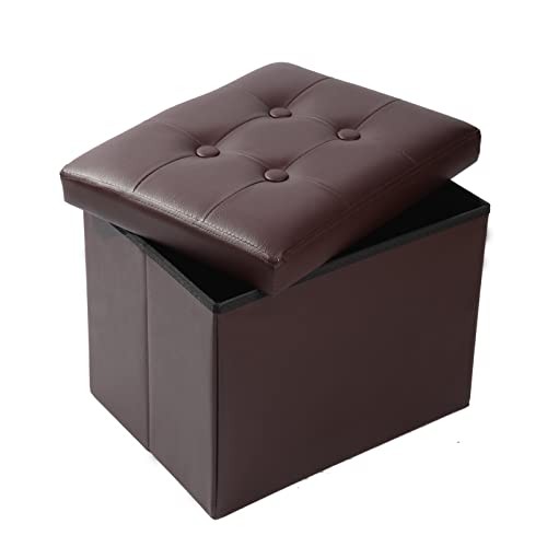 Storage Ottoman Footrest Stool, 13"D x 17"W x 13"H Brown Leather
