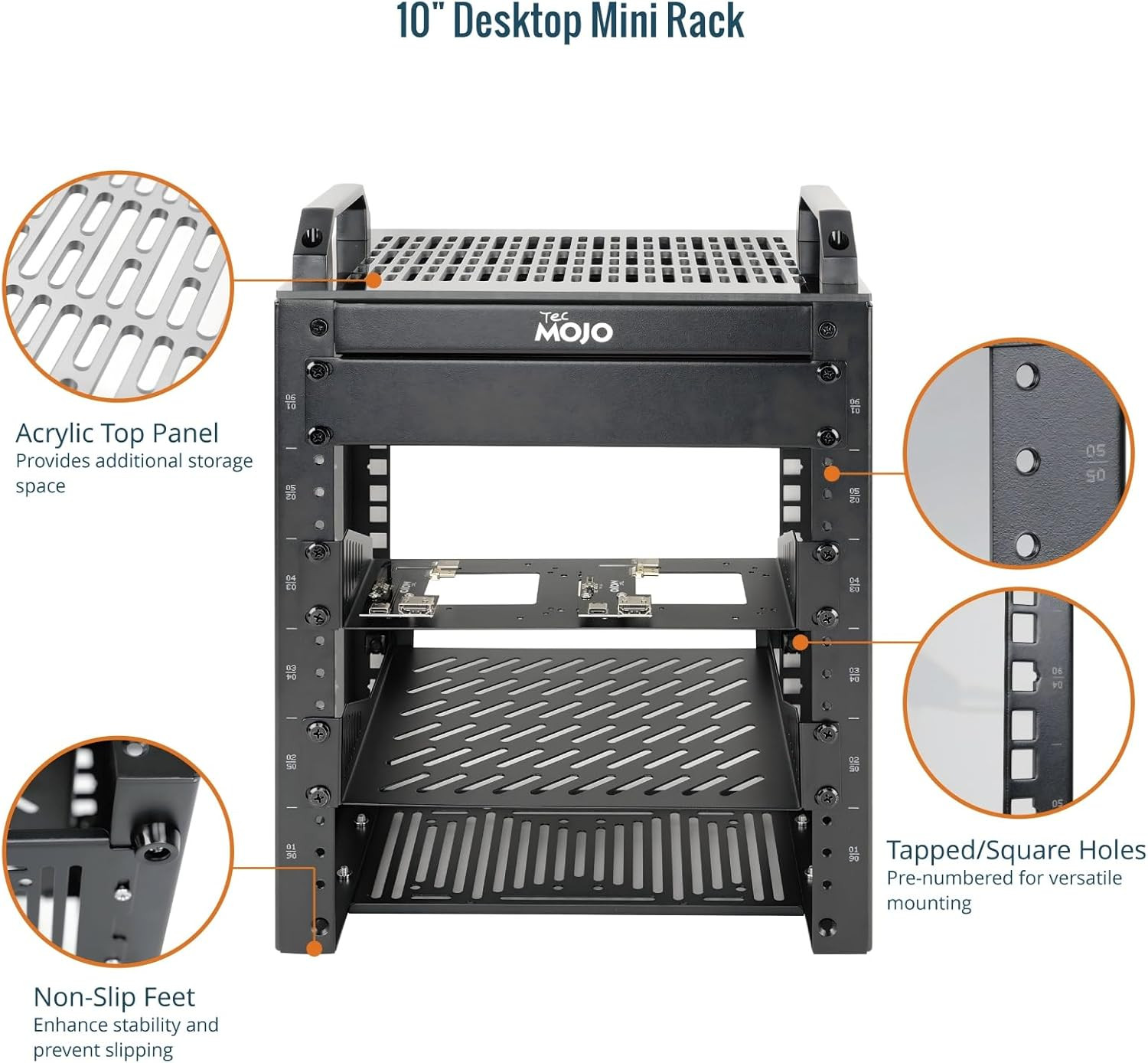 Compact 6U Mini Network Rack with Translucent Panels & Handles, Black