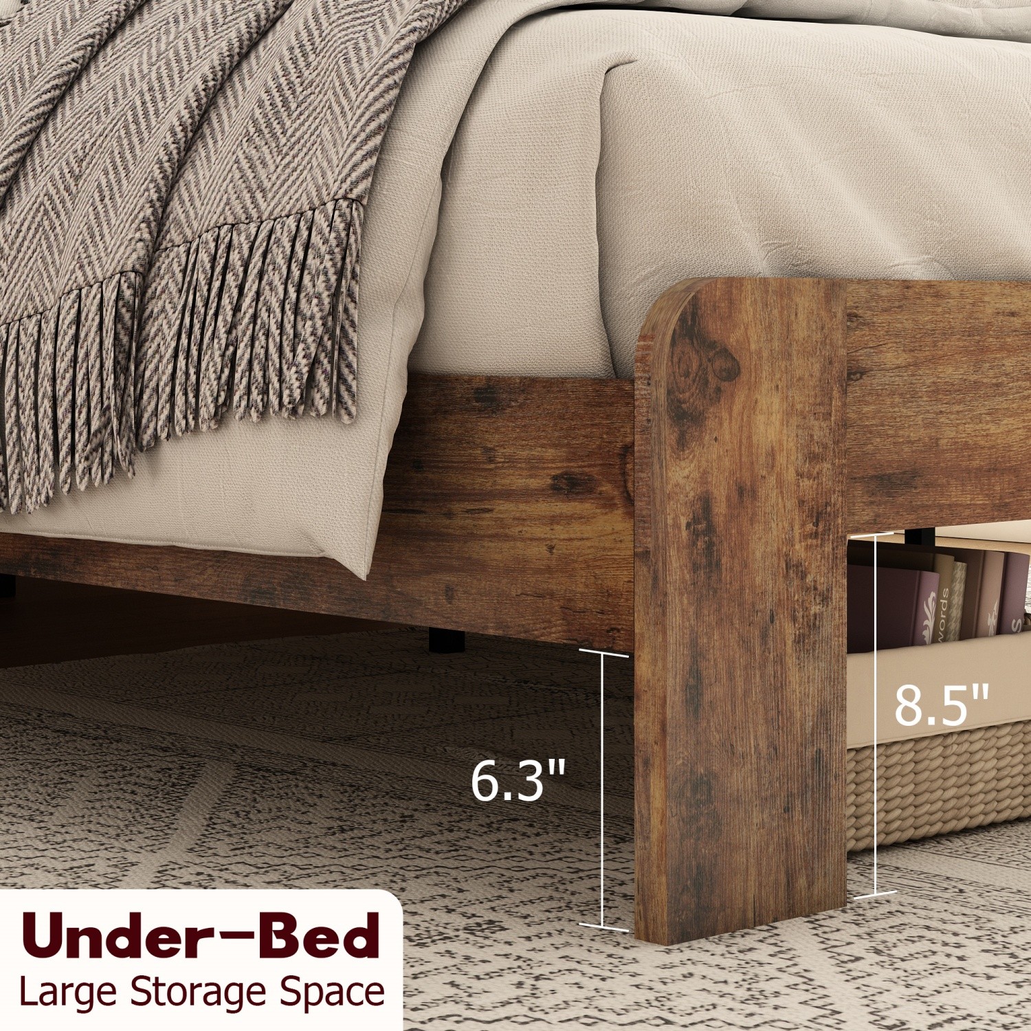 Full Size Bed Frame Wood Platform Bed w/ Storage LED Light Headboard & USB Ports