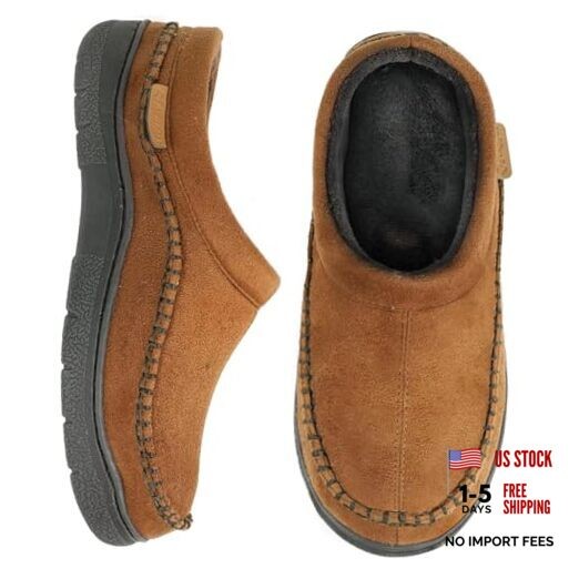 Men's Slip On Moccasin Slippers, Indoor/Outdoor Warm Fuzzy 11-12 Cold Tawny