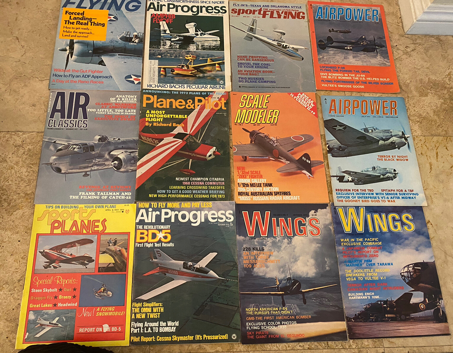 Lot Of 12 Vintage Flying Magazines 70’s Wings Air Power Air Classics Sports Plan