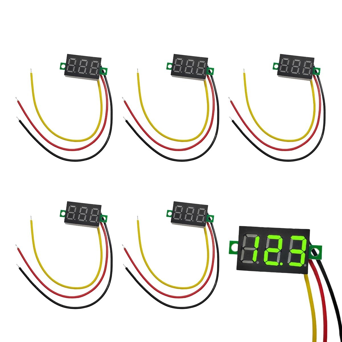 5 PCS Mini Digital Voltage Meter, DC 0~30V Three-Wire Digital Voltmeter Gauge Te