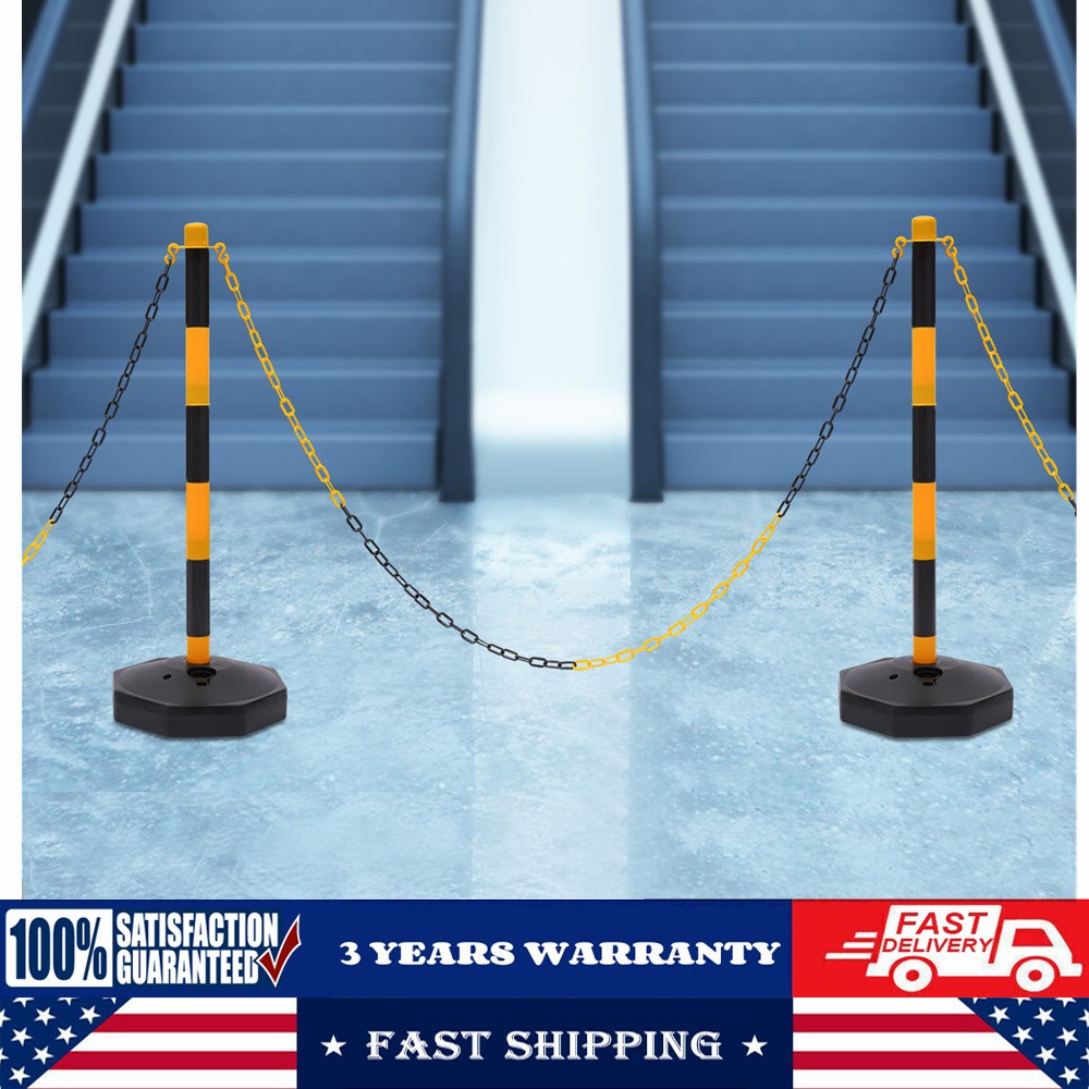 6 Pack Traffic Cones Adjustable Delineator Post Portable Parking Pole W/ Chains