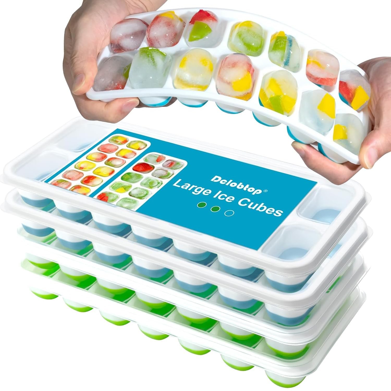 Silicone Ice Cube Trays 4 Pack 56 Cubes Easy Release Spill Resistant Lids Stacka
