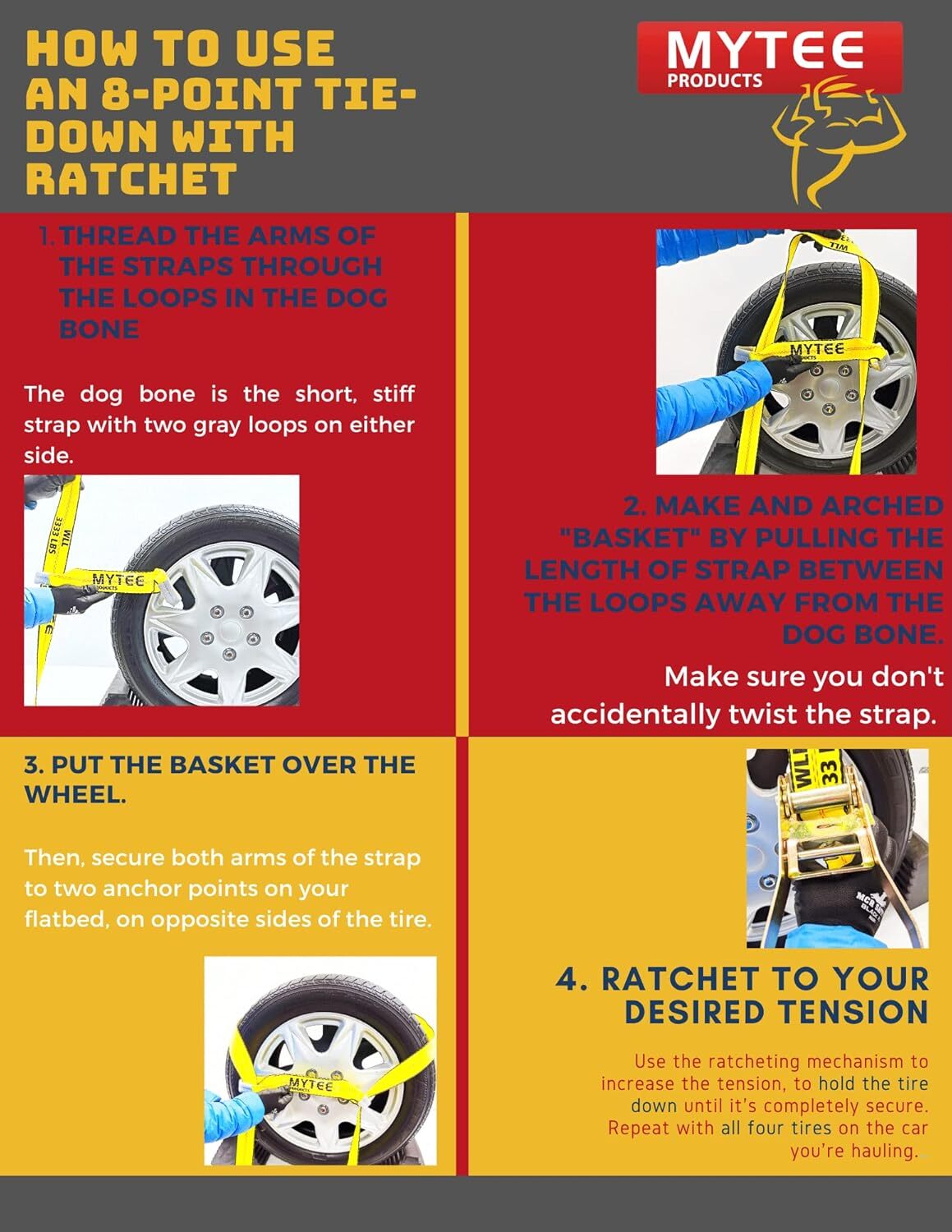 8 Point Roll Back Vehicle Tie Down Kit,Chain Extension on Both Ends,Load 3333 LB