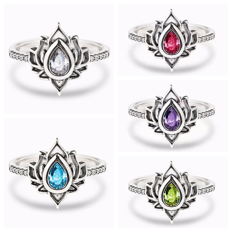 5 Colors Cubic Zirconia Rings Unique Women 925 Silver Plated Jewelry Size 6-10