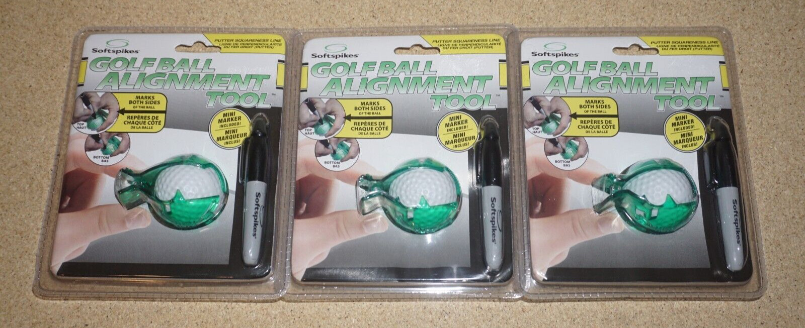 (3 Set) Softspikes Golf Ball Alignment Tool with Mini Sharpie Included