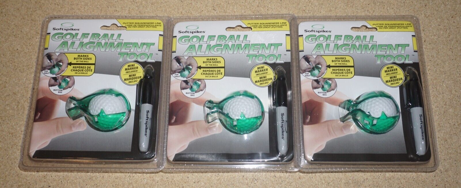 (3 Set) Softspikes Golf Ball Alignment Tool with Mini Sharpie Included