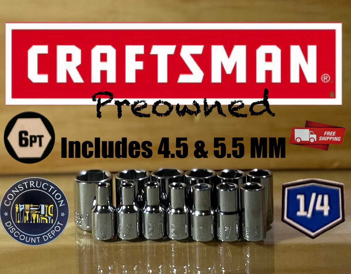 Used Craftsman 1/4" Drive 13 pc 6 Point Metric Socket Set Includes 4.5 & 5.5 MM