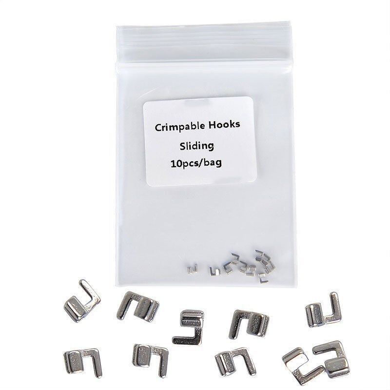 10 Pack 100 Dental Stainless Curved Crimpable Hook Directional Sliding Tube Stop