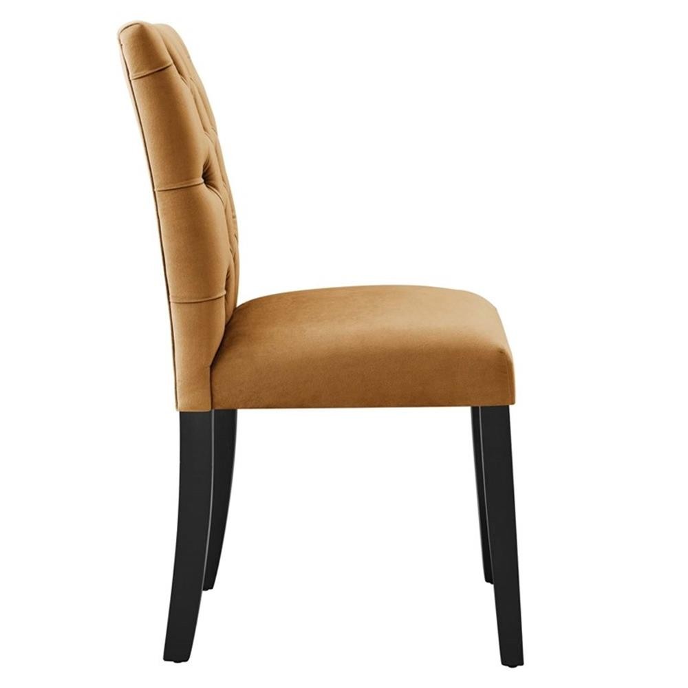 Maklaine 21" Modern Velvet Dining Chairs in Cognac Brown/Black (Set of 2)