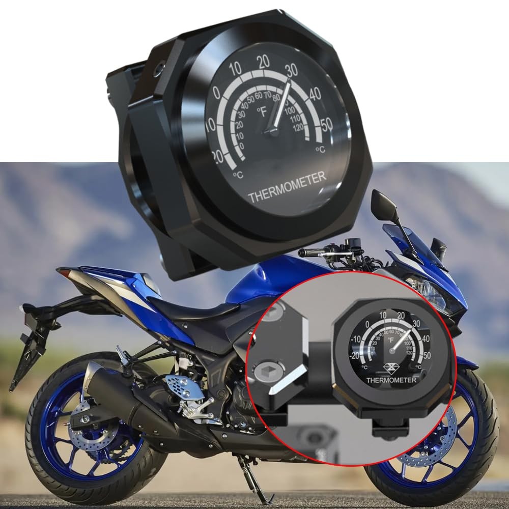 Motorcycle Handlebar Thermometer, Waterproof, Luminous, Alloy, Temperature Indicator...