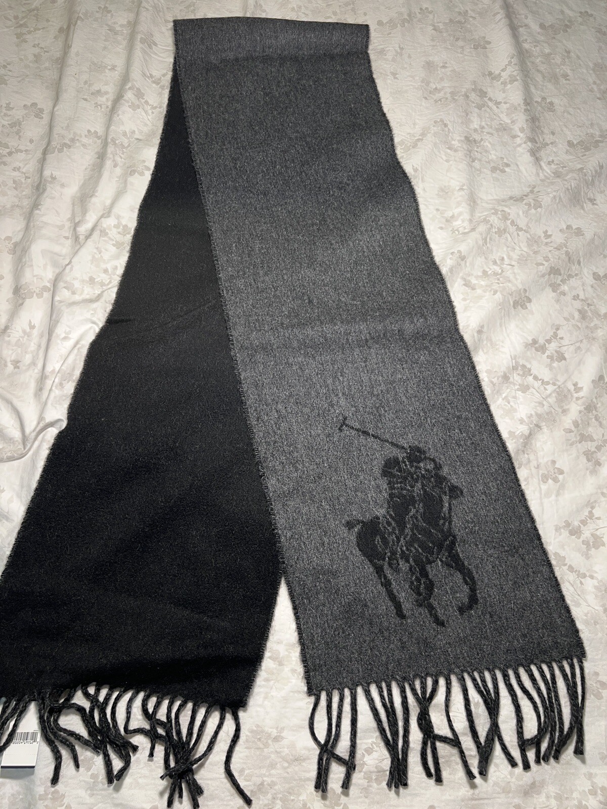 POLO RALPH LAUREN MEN'S WOOL REVERSIBLE SCARF MADE IN ITALY NWT Black/grey