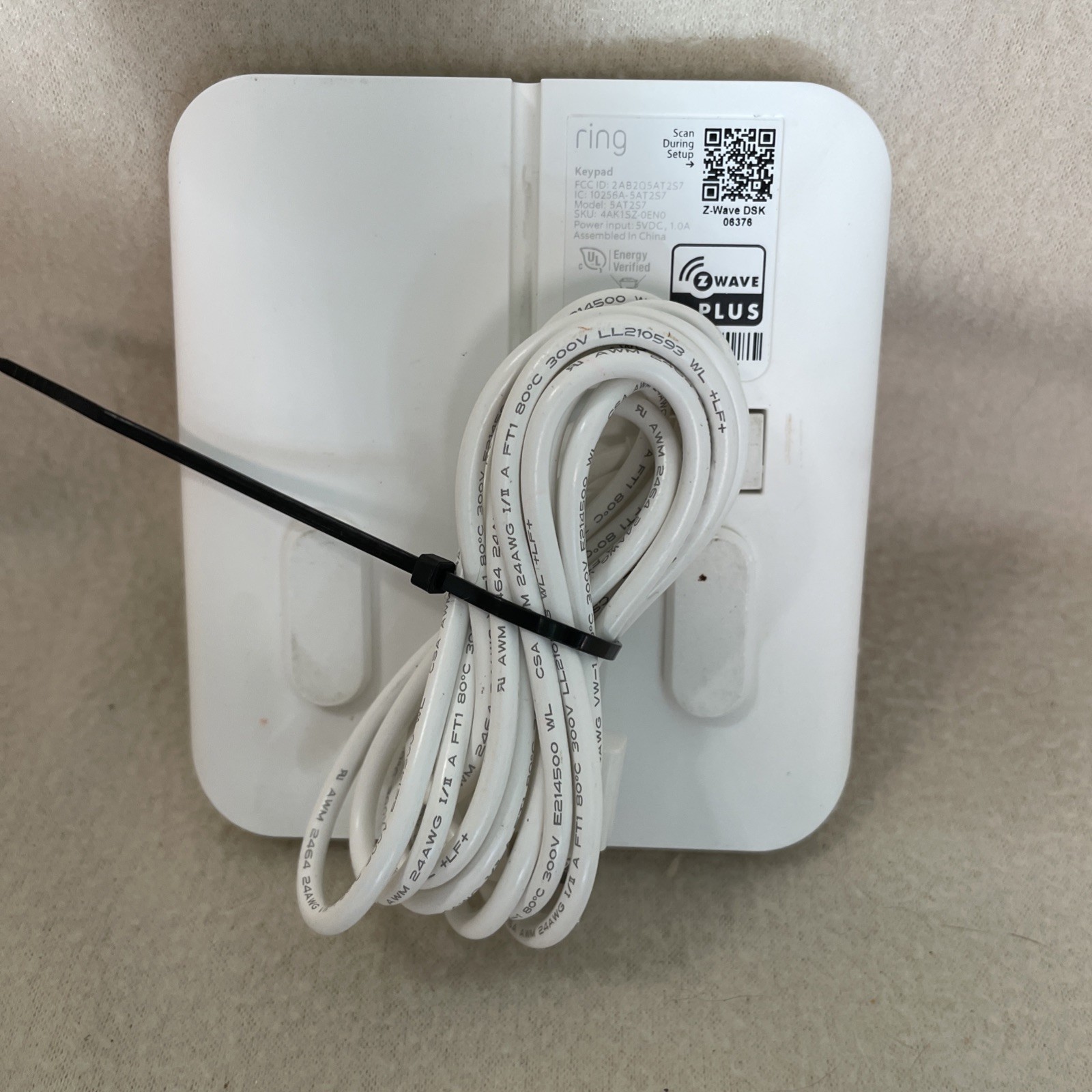 Ring Security Alarm Keypad Z-Wave Plus 06378 w/ Power Adapter Untested White
