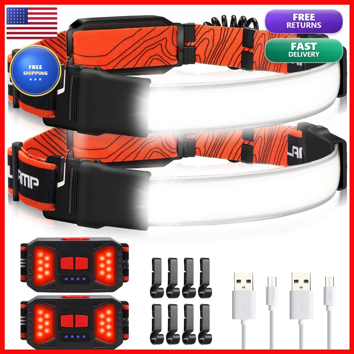 Adelante Rechargeable LED Headlamp 2 Pack 1000LM 230° Wide Beam