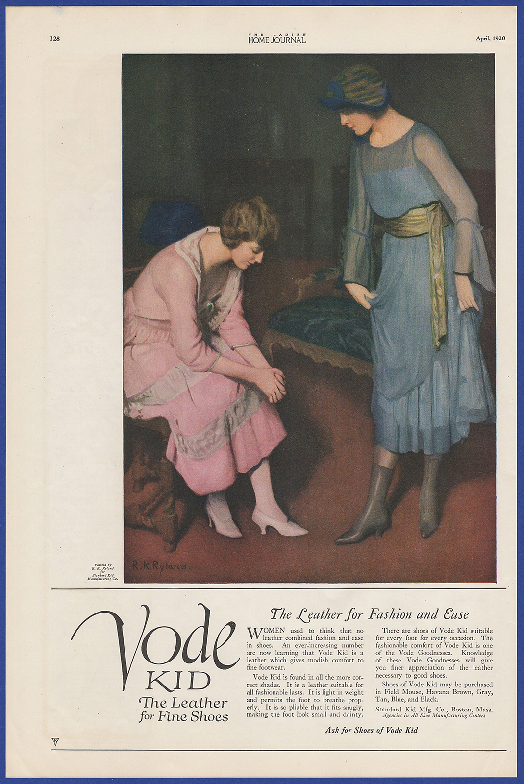 Vintage 1920 VODE KID Fine Leather Shoes Fashion Art Décor 1920's Print Ad