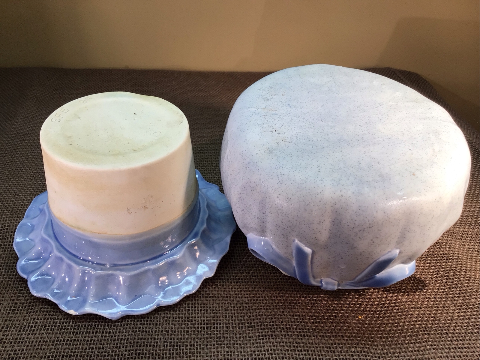 Vtg. Self Watering Double Planter Handmade Ceramic Porcelain, Dated 1989 Signed