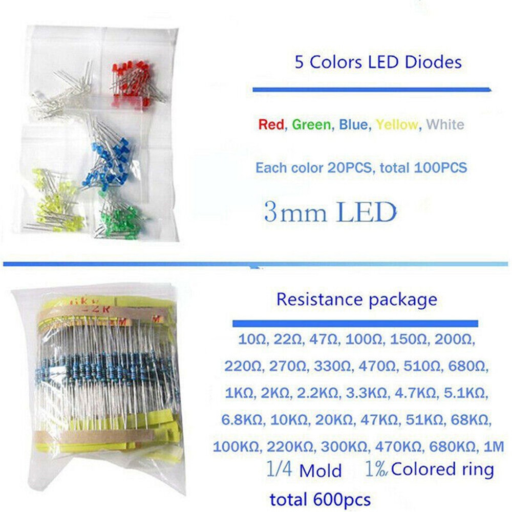 Electronic Components Kit 1390PCS LED Diodes Resistors Electrolytic Capacitors g