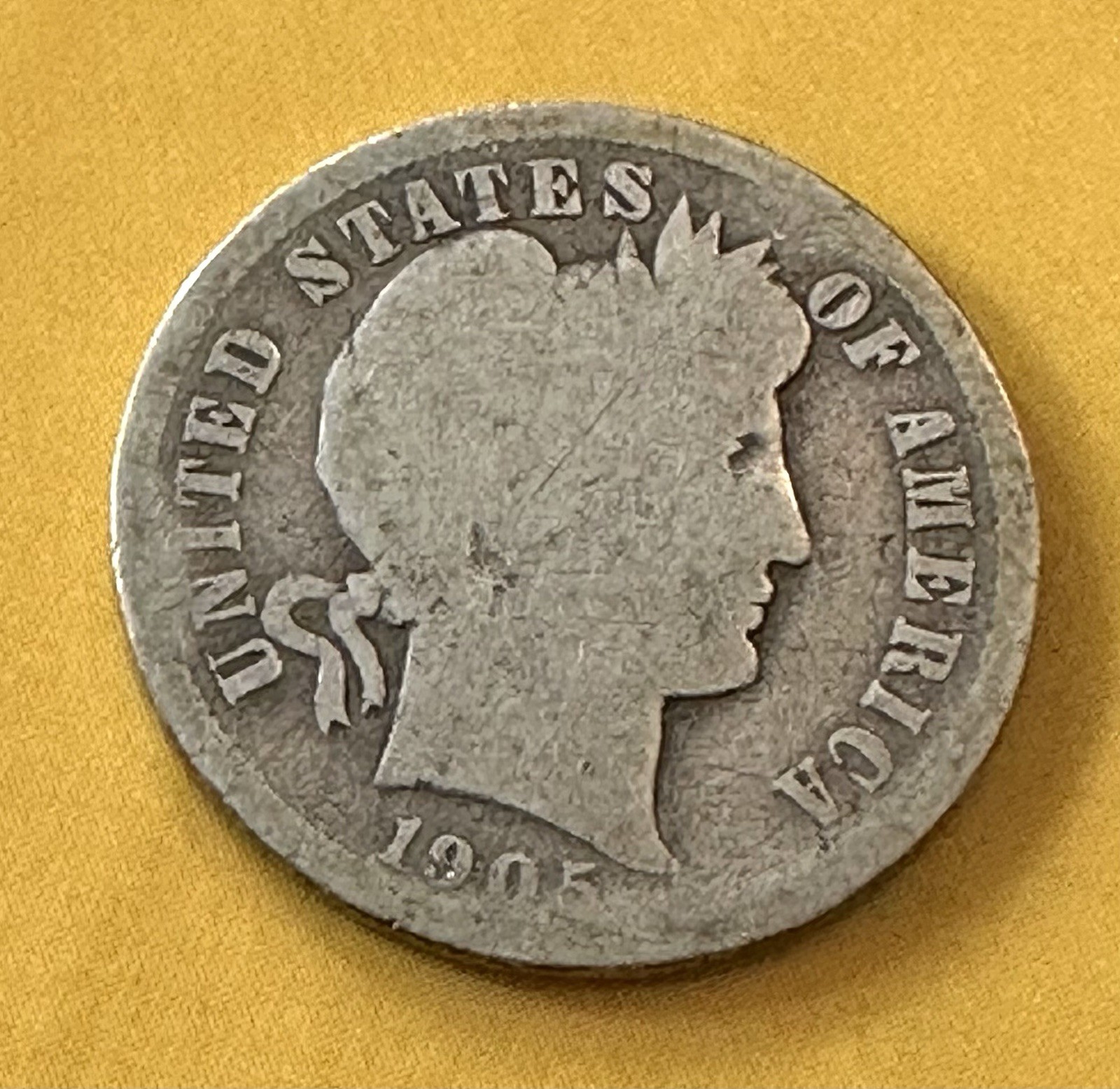 1905 S San Francisco Mint Silver Barber Dime  10c Coin TEN CENTS