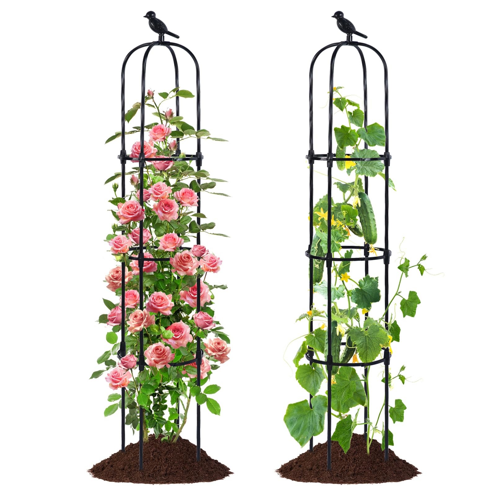 FOLLOOK Garden Trellis Obelisk for Climbing Plants, Lightweight 67"-Black-2PK