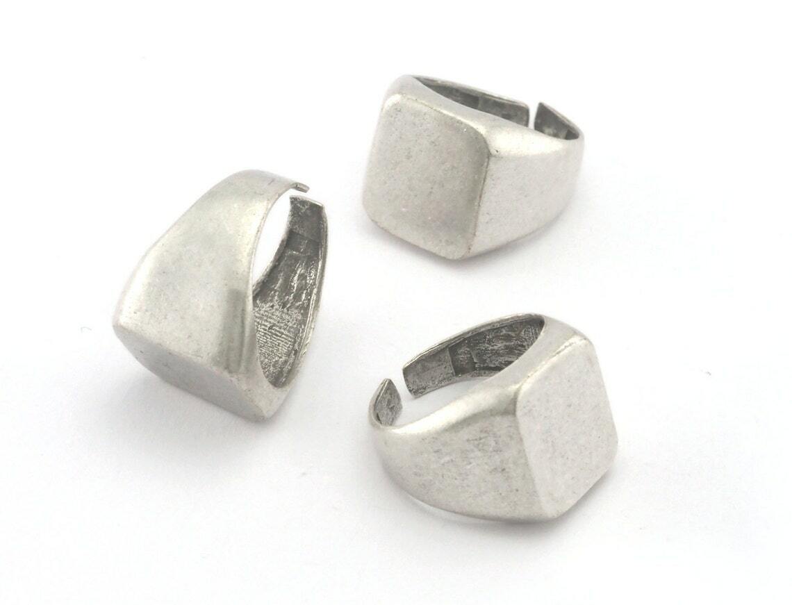 Signet Ring Adjustable Blank - Antique silver plated brass 19mm 9US  size 3404