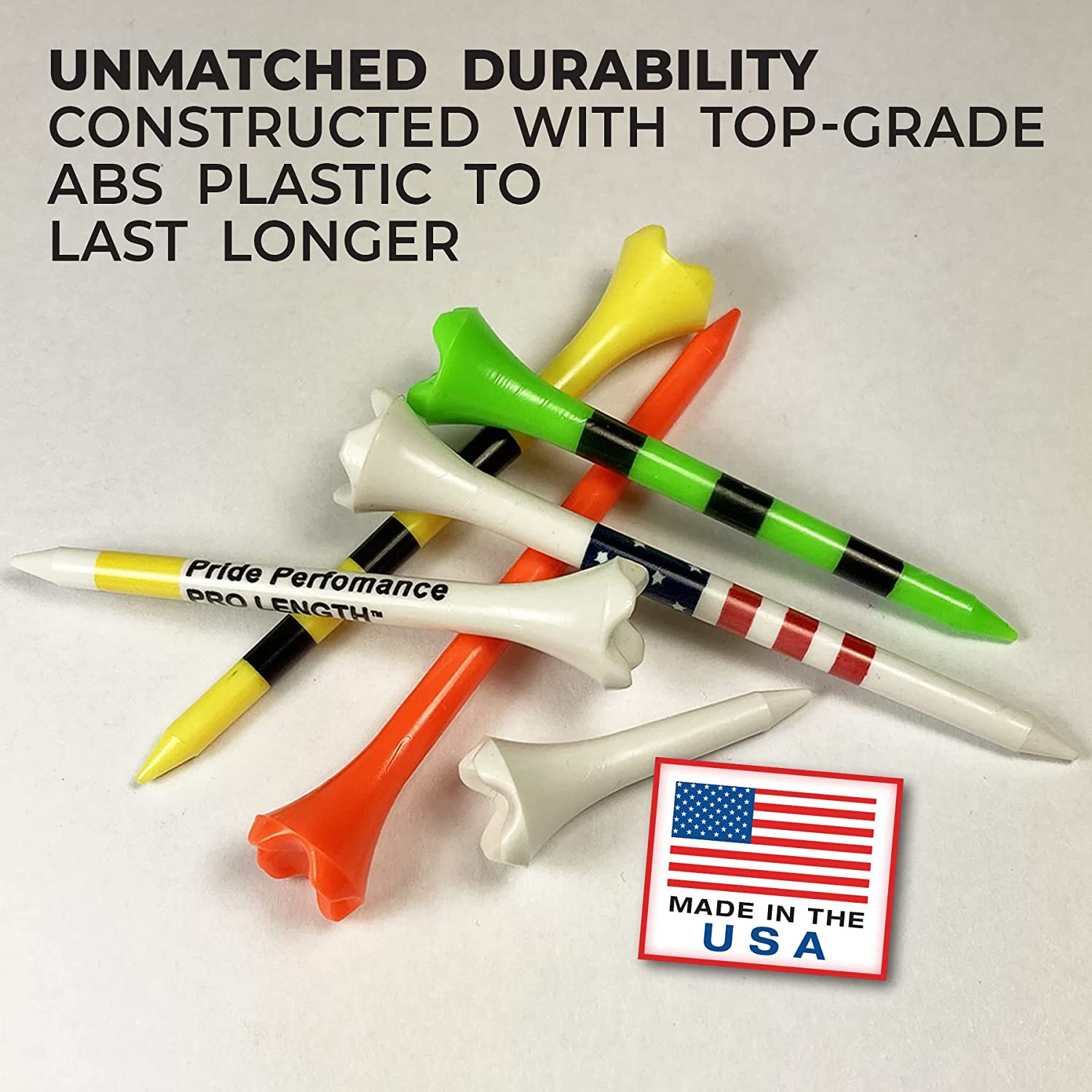 Pride Golf Tee Performance Plastic Golf Tees - Stars & Stripes - 100 Count, 3-1/
