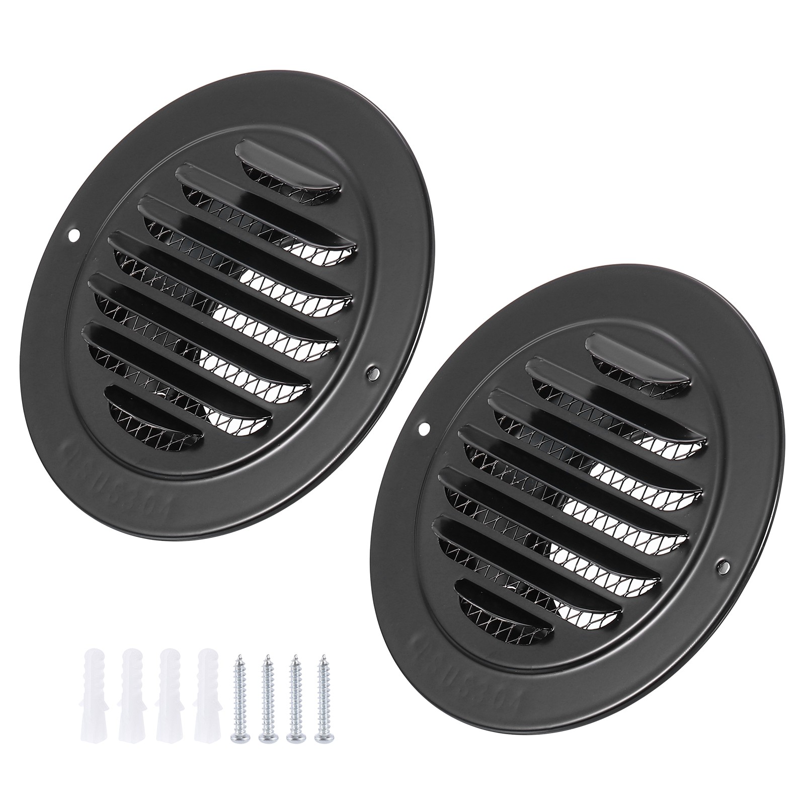 2Pcs 3" Round Air Vent Cover 304 Stainless Steel Grill Screen Mesh Black