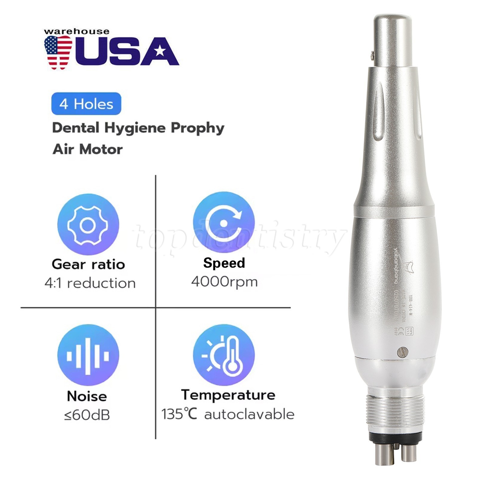 360°Swivel Dental Hygiene Prophy Handpiece Air Motor 4Hole w/ 4:1 Nose Cone SALE