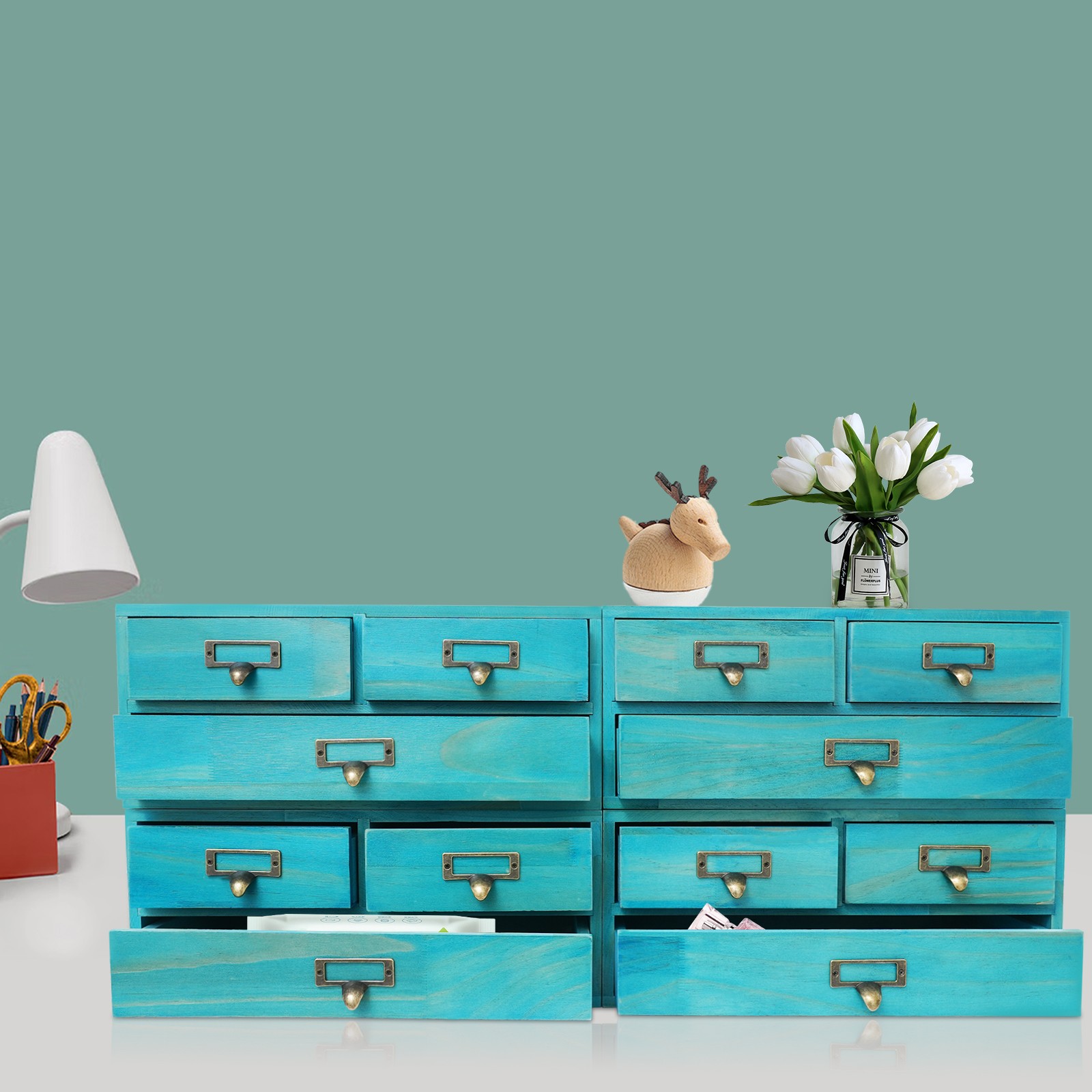 Desktop Organizer,Pine Wood Desktop Cabinet,Wooden Storage Drawers For Tabletop
